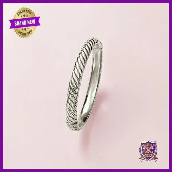 Sterling Silver Spiraled Oval Bangle Bracelet 8.5 Inch Polished Finish